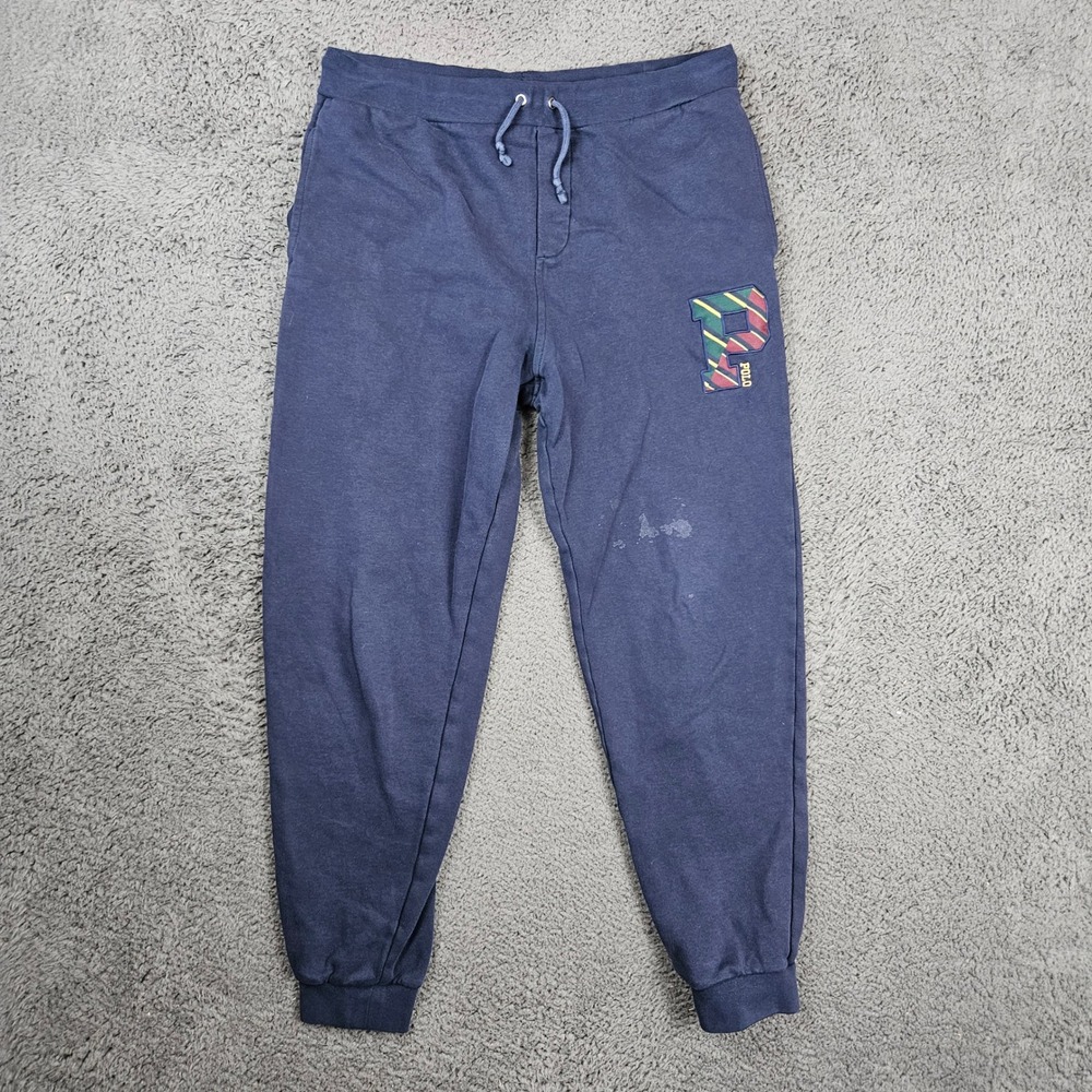 Polo Ralph Lauren Kids Navy Blue Jogger Sweatpants Varsity‎ Patch XL 18-20
